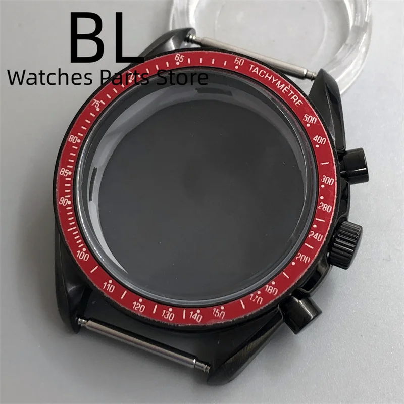 BLIGER 40mm Black PVD VK63 Watch Case Black Blue Red Green Silver Insert Acrylic Mirror Fit VK63 Movement Assembly Repair Part