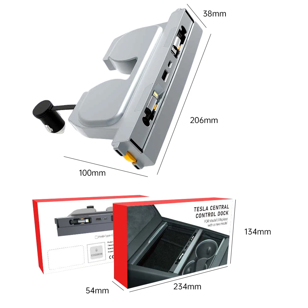 For Tesla Model 3 High land USB Hub 4-Port 27W Fast Charging with 80cm Telescopic charging cable Smart Docking Station Adapter