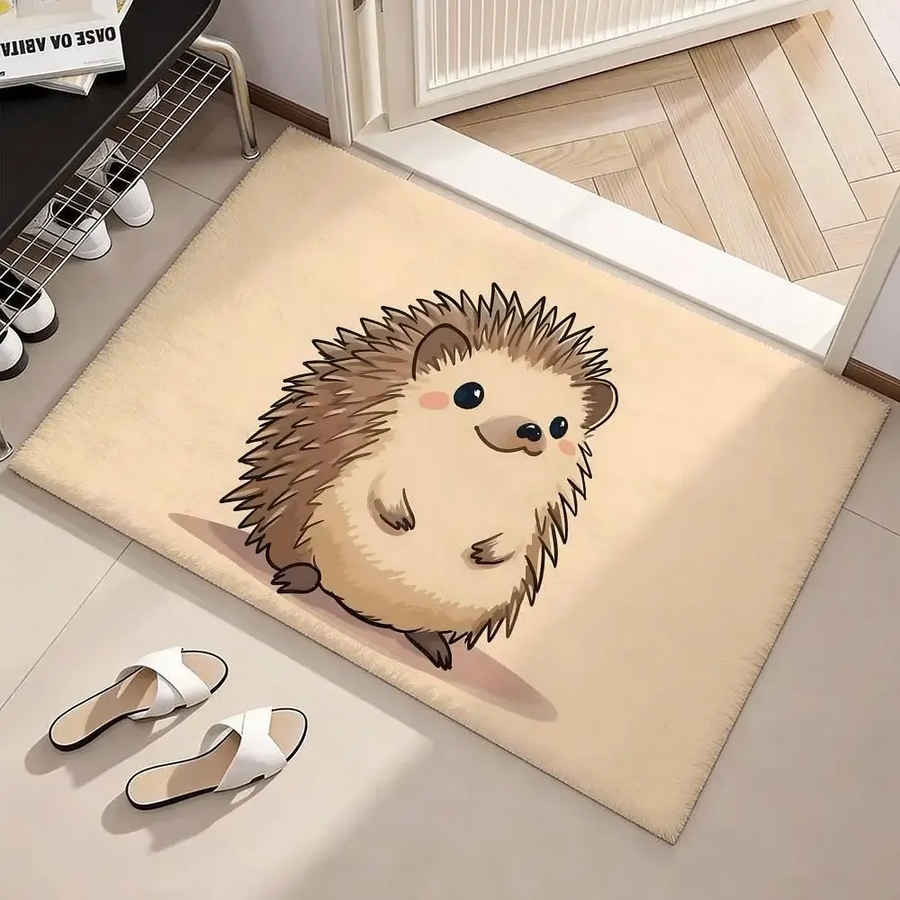 Little Hedgehog Floor Mat Soft Flannel Non-Slip Door Mat - Thickened Rug for Living Room Home Decor