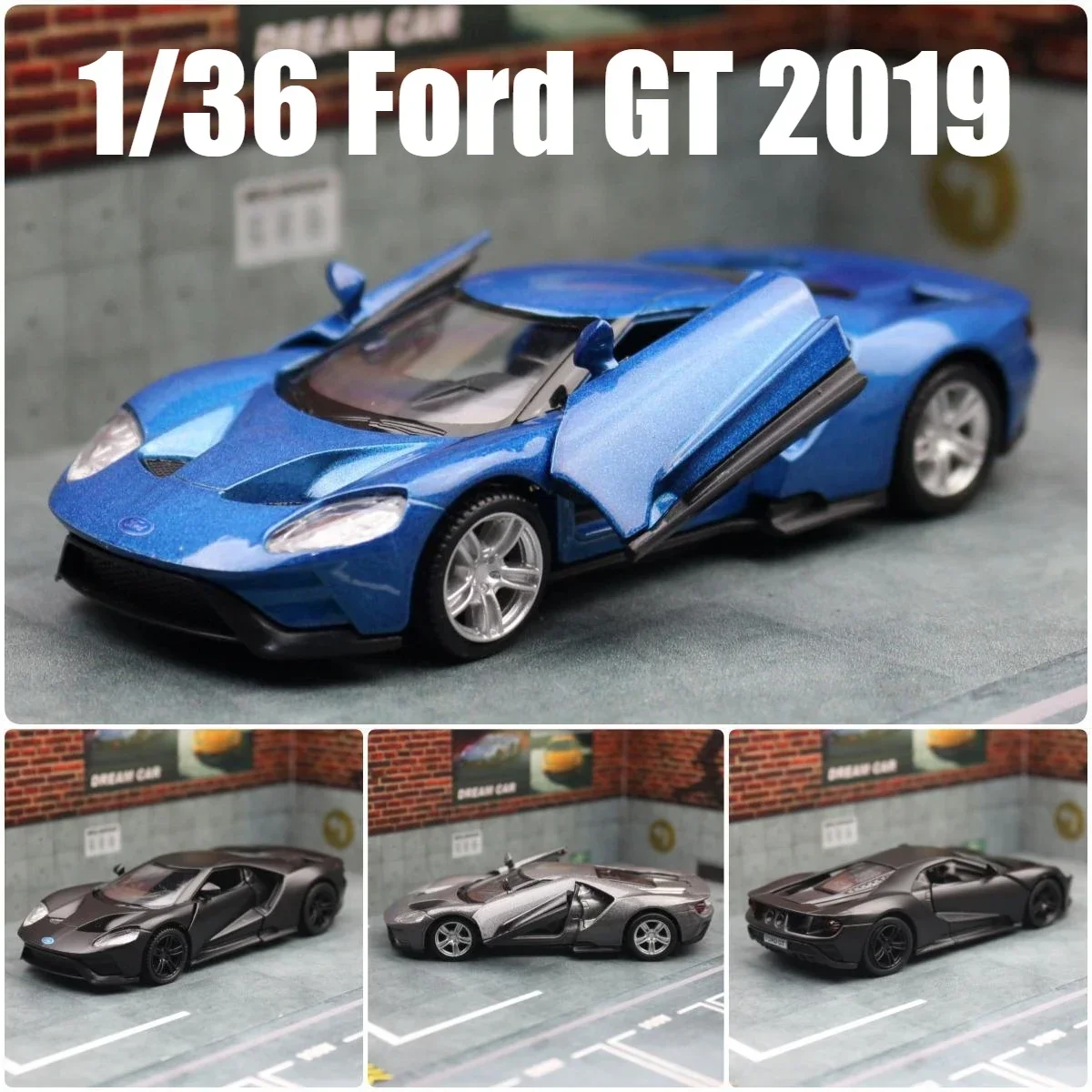 1/36 Ford GT Racing Car Toy Model For Children 5'' RMZ CiTY Diecast Alloy Miniature Model Pull Back Collection Gift Kid Boys