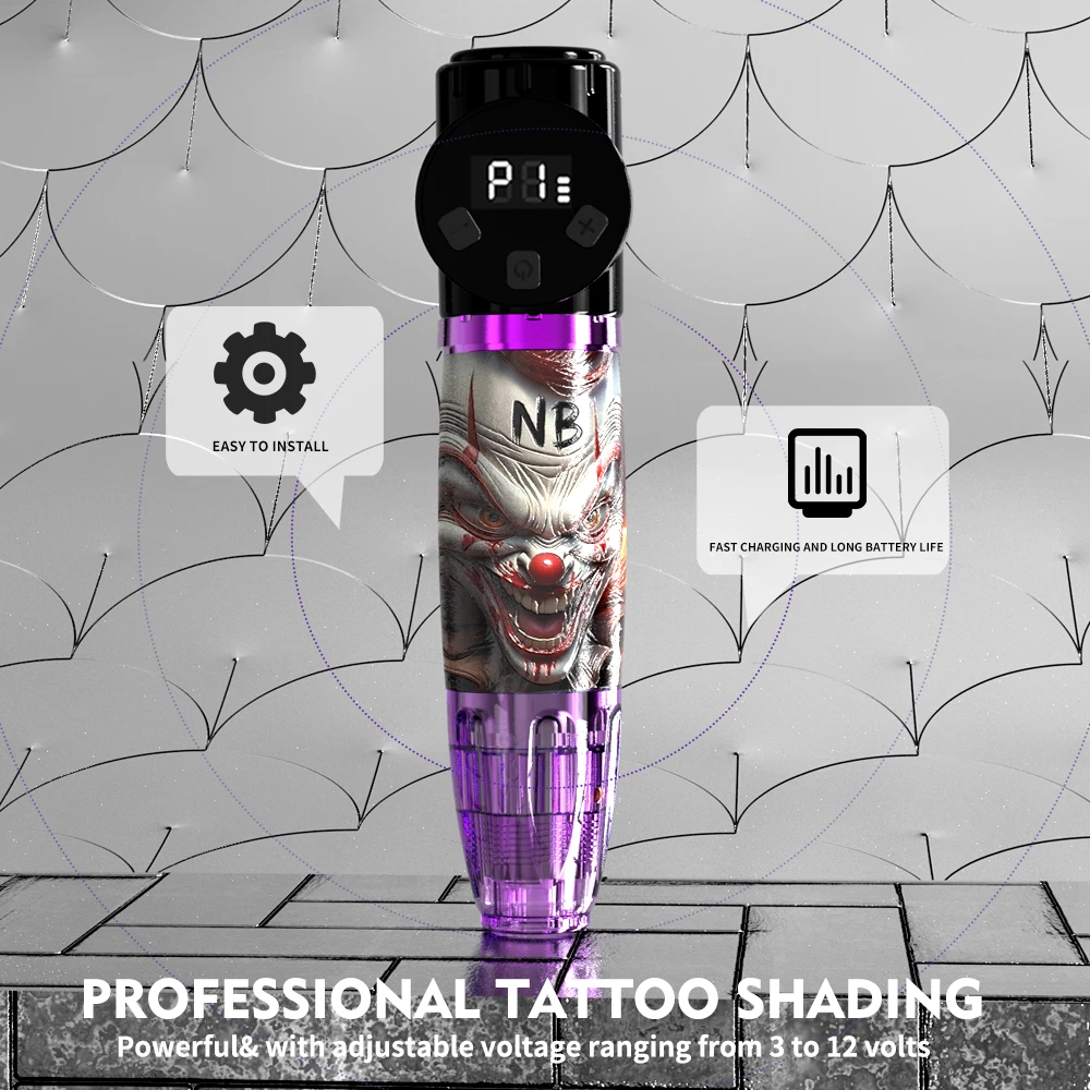 Wireless Rotary Tattoo Pen Kit LCD Display Rechargeable Machine with Tattoo Inks Cartridge Needles for Beginners