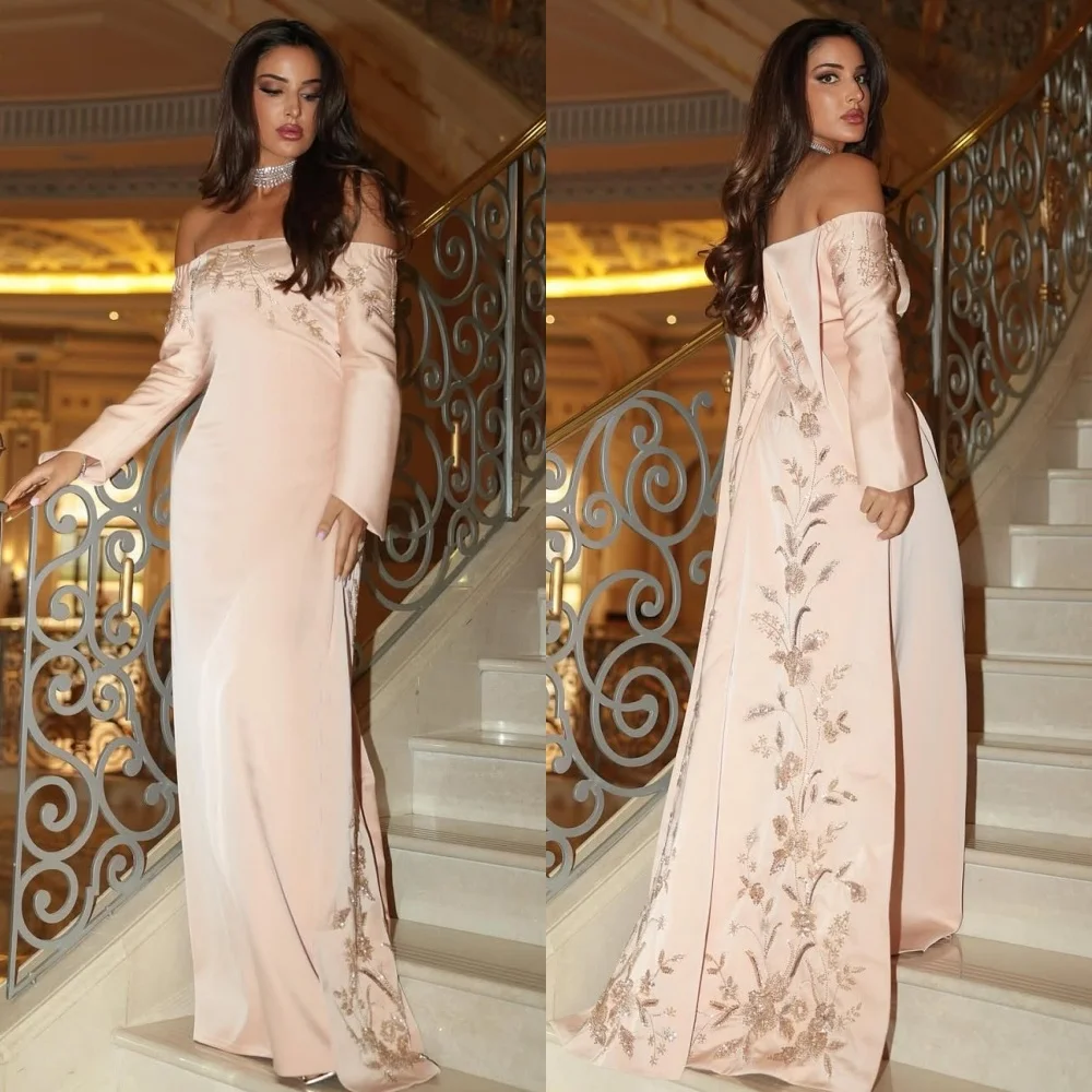 

Customized Chinese Style Charmeuse Sequined Pattern Straight Off-the-shoulder Long Dresses Bespoke Occasion Intricate