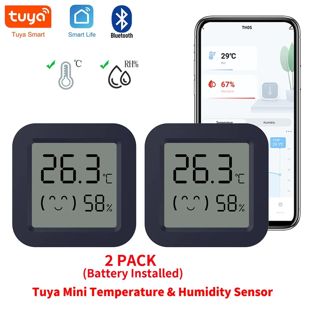 Bluetooth Temperature Humidity Sensor Mini LCD Screen Smart Tuya APP Remote Voice Control Google Thermometer Hygrometer