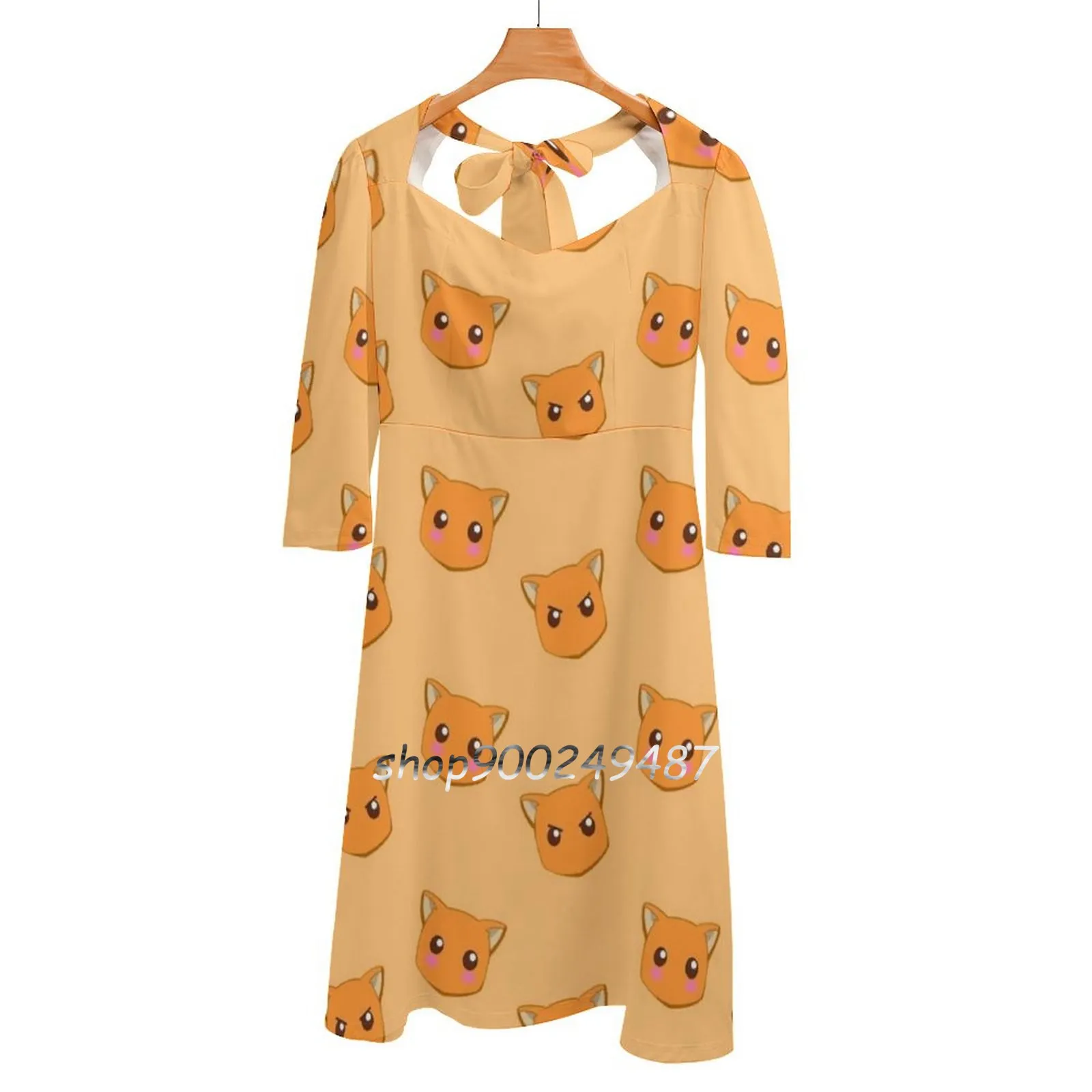 

Kyo Cat Pattern Square Neck Dress New Plus Size Elegant Women Waist Tight Dress Kyo Riceball Zodiac Family Reboot Cute Anime