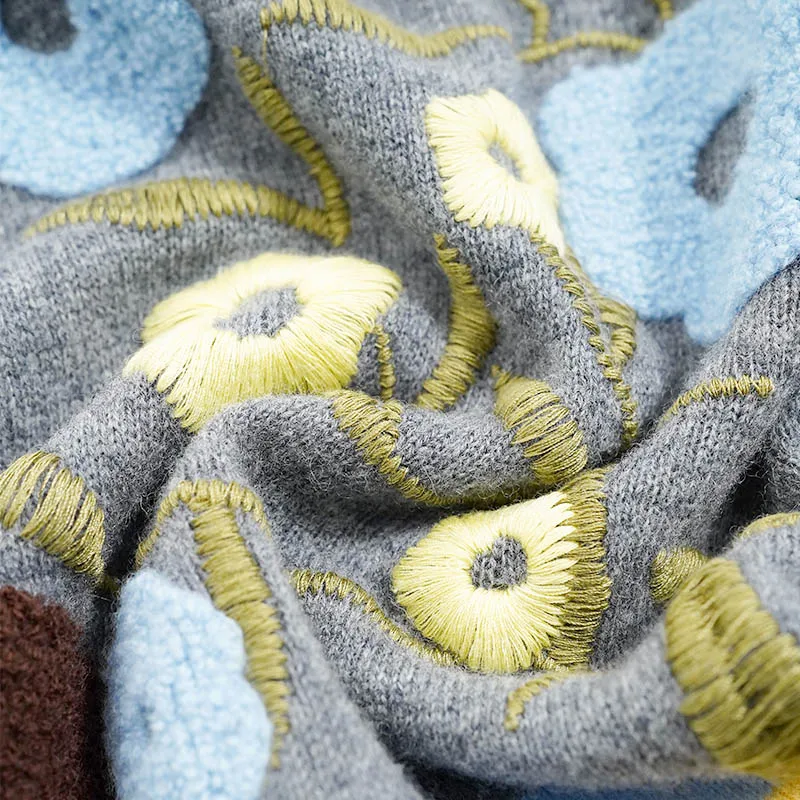 

Casual Sle Embroidered Wool Knitted Sweater Women's Spring Faion Anti-aging Leisure Color Blo Overhead Sweater