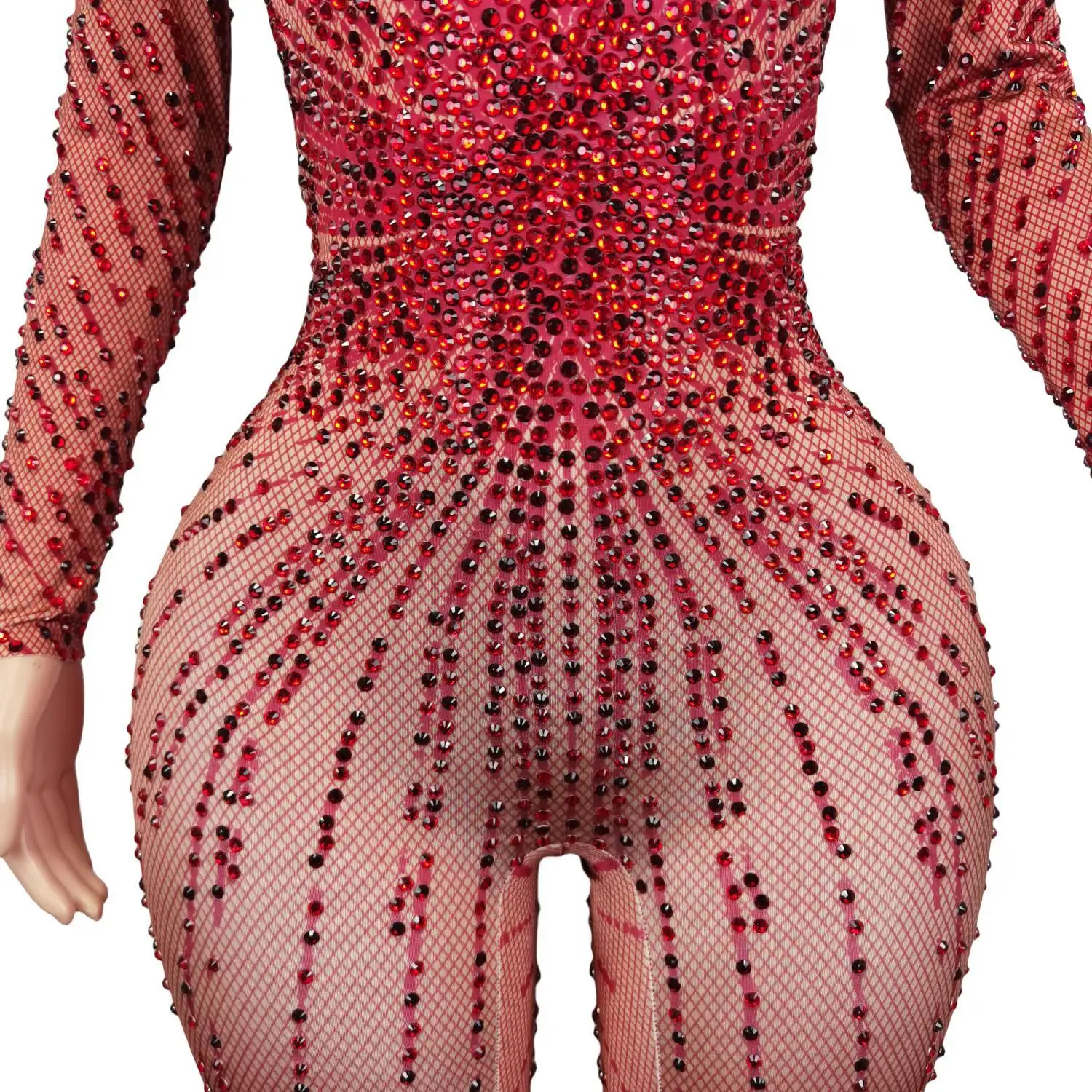 Imagem -06 - Bodysuits Diamante Vermelho Cintilante para Mulheres Manga Comprida Collant Decote v Trajes de Palco para Senhoras Macacão de Peça Única Strass Sexy