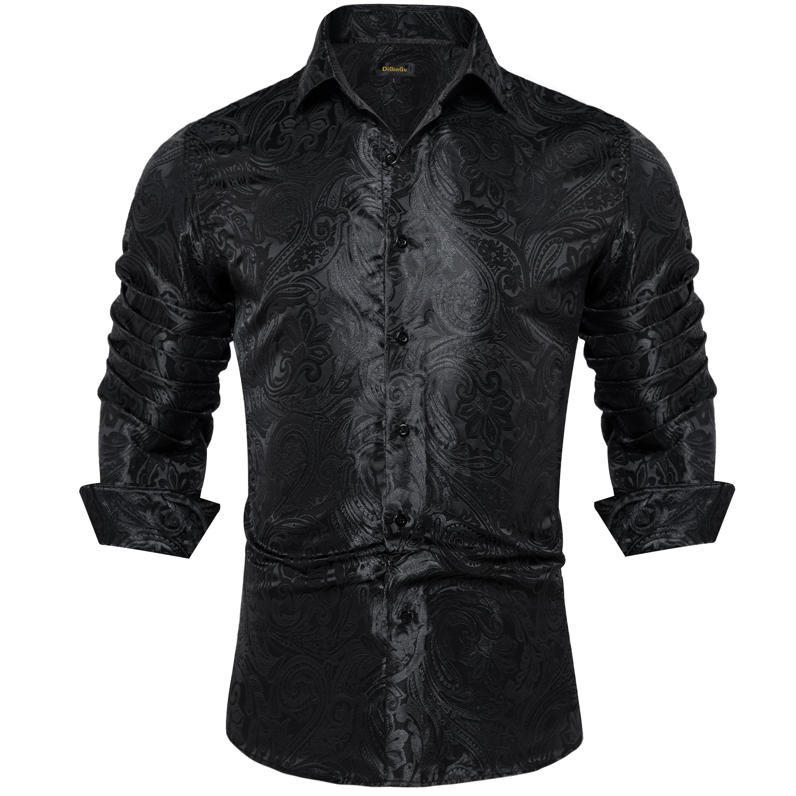 Camisa de poliéster de seda Paisley masculina, manga comprida, azul sólido, vermelho, verde, gola virada para baixo, camisa de casamento, baile