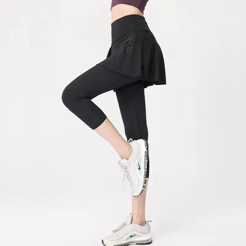 Falda deportiva para mujer, pantalones de Fitness de cintura alta, todo en uno, Falda plisada, pantalones de Yoga para correr adelgazantes, Q123