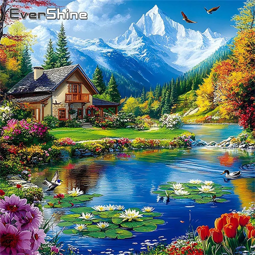 Evershine Diamond Mosaic Landscape Cross Stitch Rhinestones Painting House Full Square Drill Embroidery Mountain Home Decor
