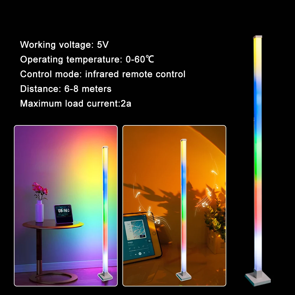 Wiscolor Lampu Lantai LED RGBIC Lampu Sudut Modern, dengan Sinkronisasi Musik, Mendukung Alexa/Google Home, untuk Dekorasi Ruang Bermain & Ruang Tamu