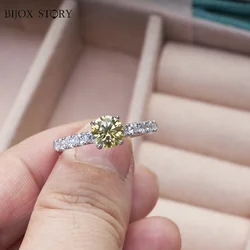 1 Carat Colorful Moissanite Ring With Lemond Yellow Color Round Cut Moissanite Gemstone Female Dating Party Jewerly Gift