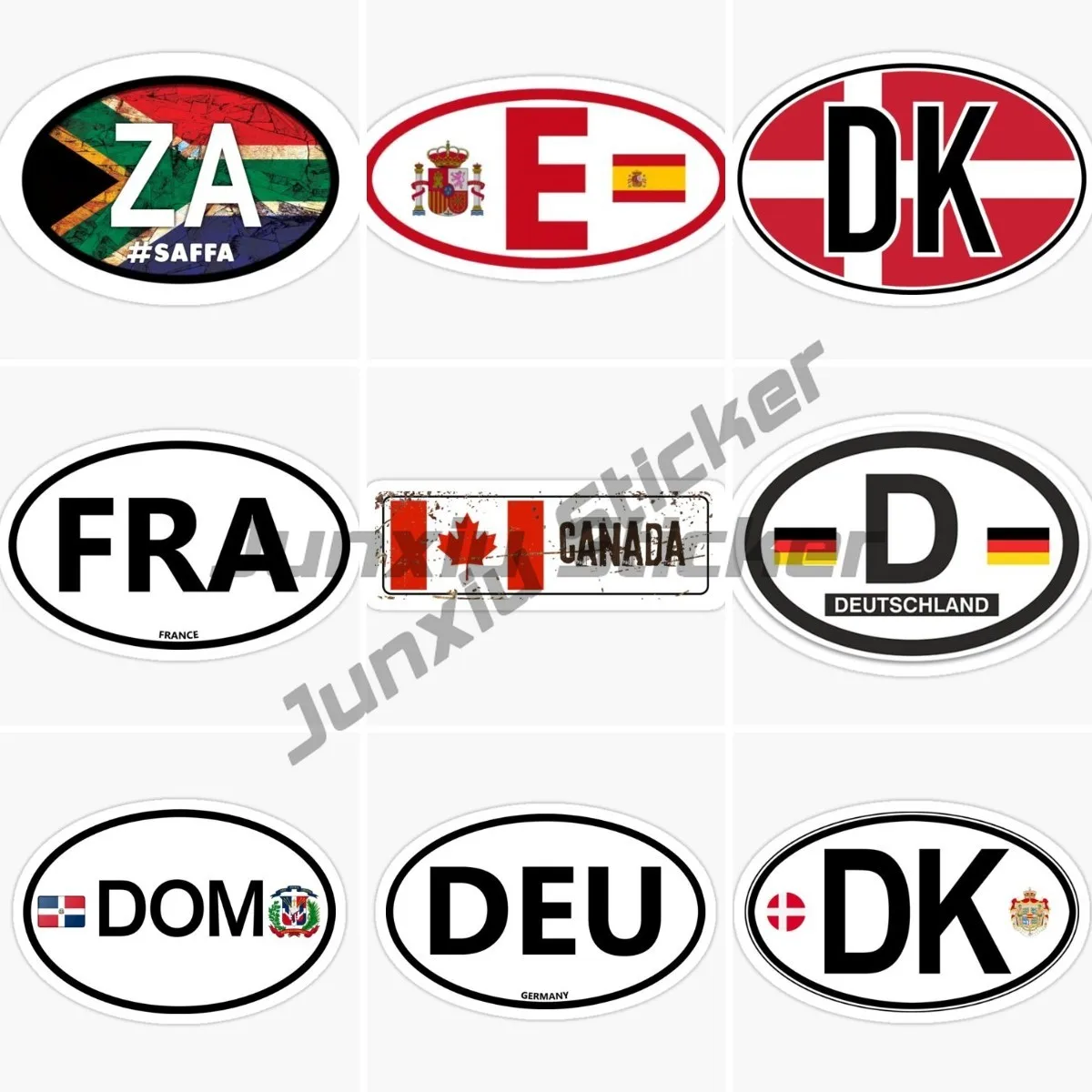 Spain, Germany, ZA, South Africa, DK FRA, DOM DEU, Oval Flag Code, Self-adhesive Flower, Vinyl Waterproof Sticker