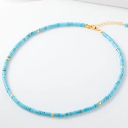 Heishi Style Boho Natural Turquoise Gemstone Beaded Choker Necklace for Women Girls Summer Must-have Jewelry Beach Necklace