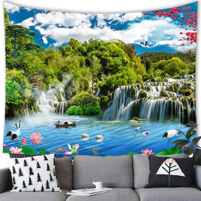 Waterfall Landscape Tapestry Wall Hanging Summer Waterfall Landscape Decor Tapestry Wall Hanging Party Home Decoration Tapestry