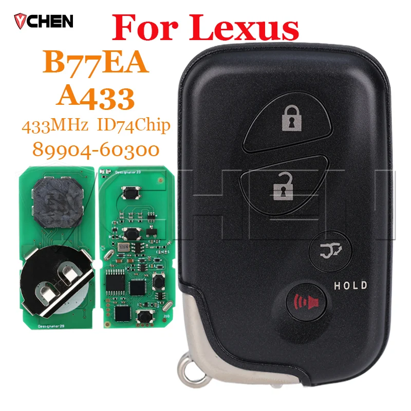 For Lexus RX270 RX300 RX350 LX570 Board Number:A433 FCCID:B77EA Aftermarket 4 Button Smart Remote Key2012ASK 433.92MHz ID74 Chip