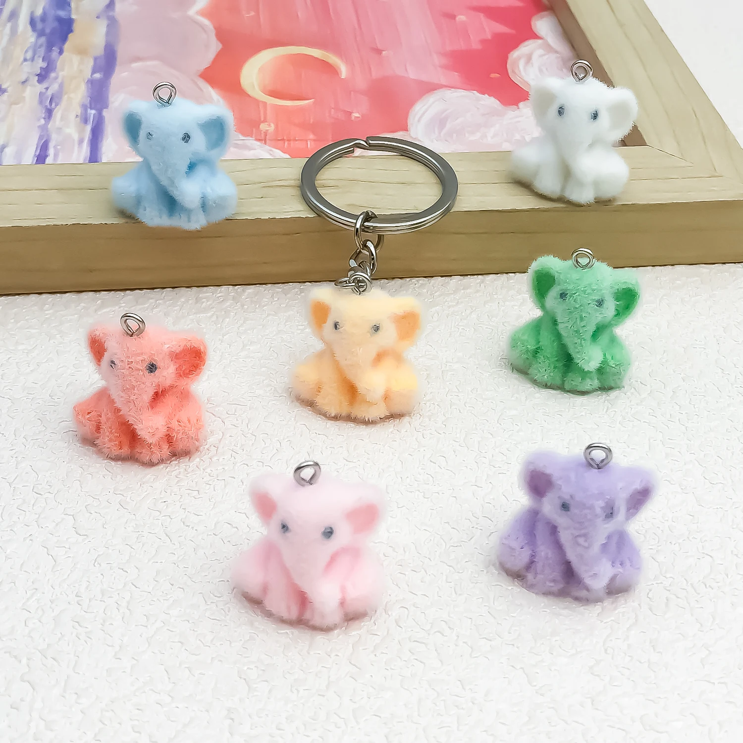 10pcs 23x21mm Resin Flocking Stereo Animal Elephant Charms Suitable for DIY Earring Necklace Making Jewelry Pendants
