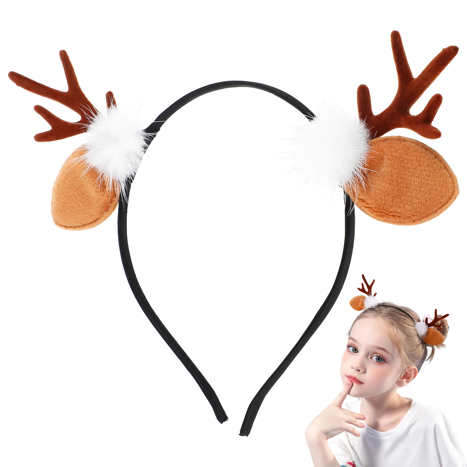 

2Pcs Xmas Resin Flocking Elk Antler Headband Lovely Party Hair Clip Photo Prop Headband Decor Elk Hair Hoops