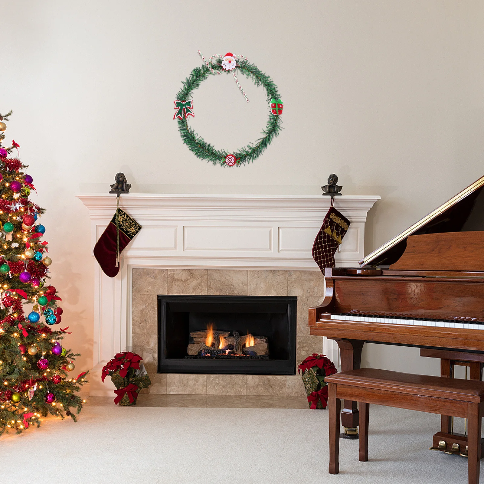 إكليل PVC الأخضر، ديكور عطلة سانتا كلوز، متجر سهل التنظيف، إعادة الاستخدام في السنة القادمة، ديكور المنزل الداخلي والخارجي #4