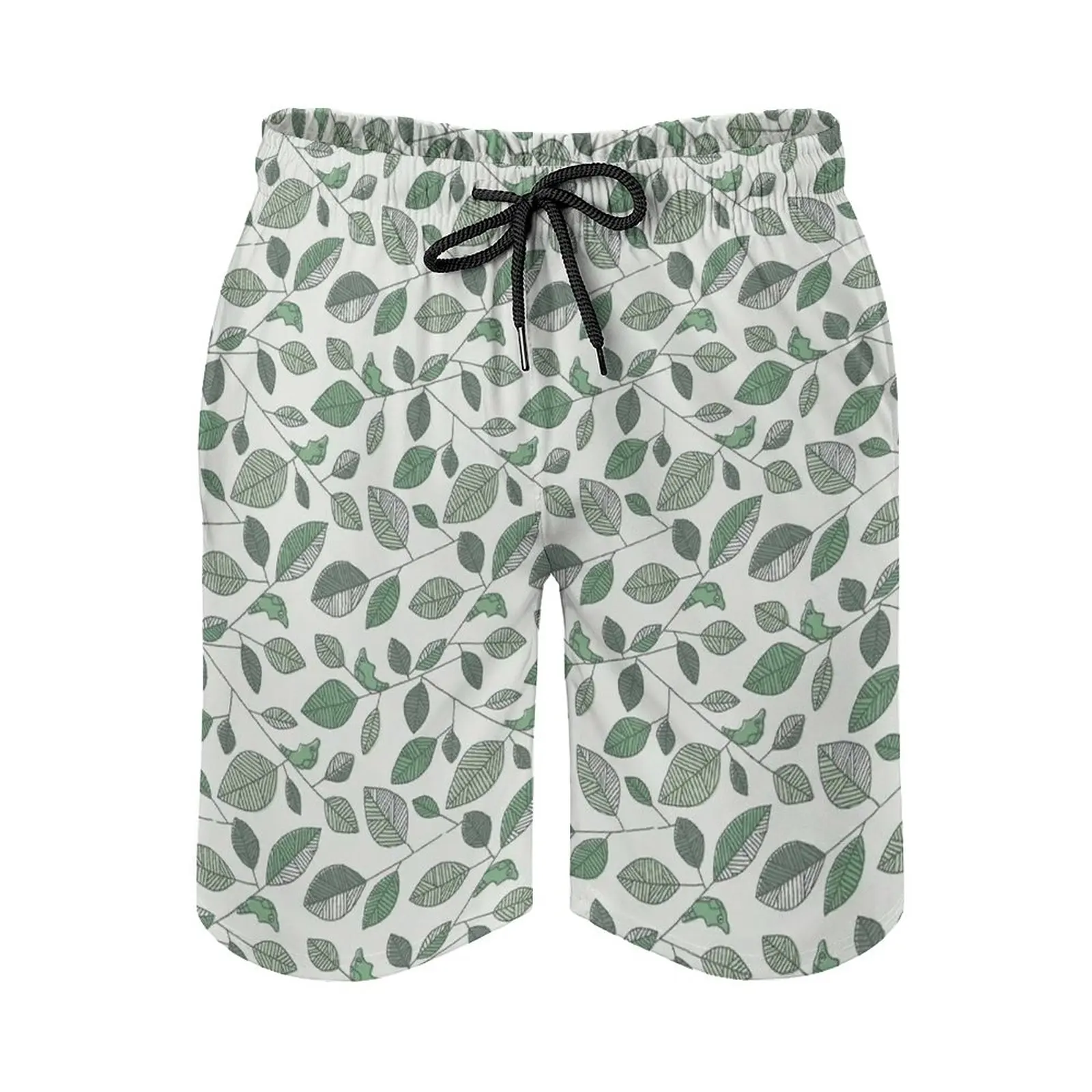 

Metapod Calming Artwork Men's Swim Trunks Quick Dry Volley Beach Shorts With Pockets For Men's Metapod Calm Green Leaves