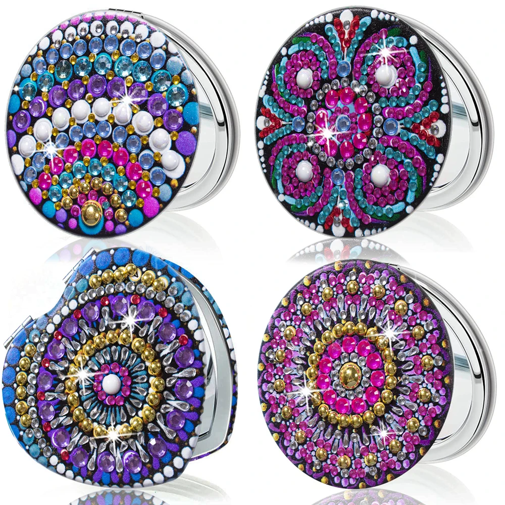 1pc/Set DIY Mandala Diamond Painting Mirror Compact Portable Folding Mirror for Women Mandala Diamond Art Mirror Kits for Adults