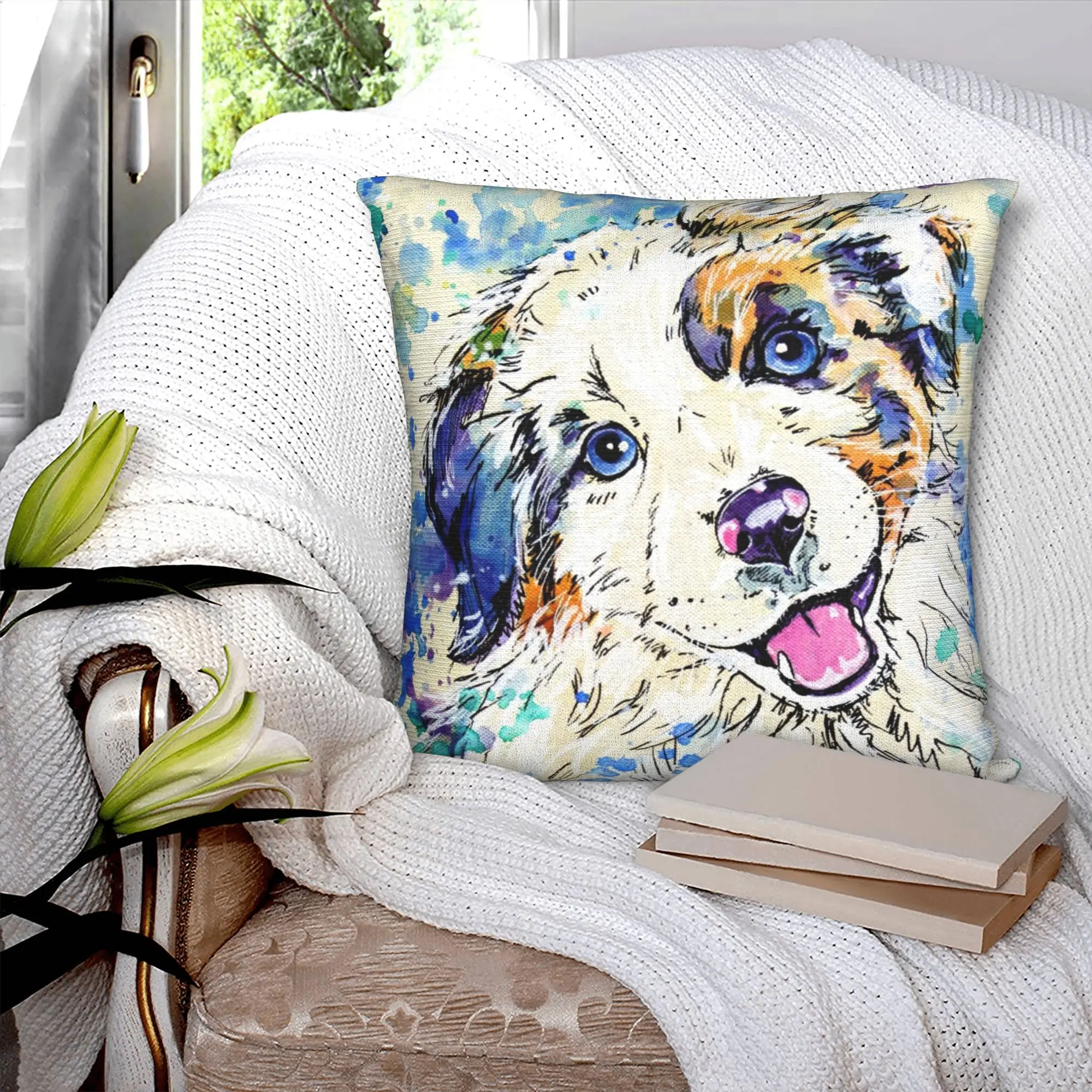 Australian Shepherd Dog Pillow Covers Bedroom Decoration Kawaii Collie Puppy Cushion Decoration Salon Square Pillowcase