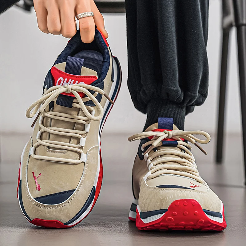 

Sneakers Casual Mens Designer Retro Running Shoes Fashion Microfiber Leather Fabric Breathable Height Increased Platform Shoes