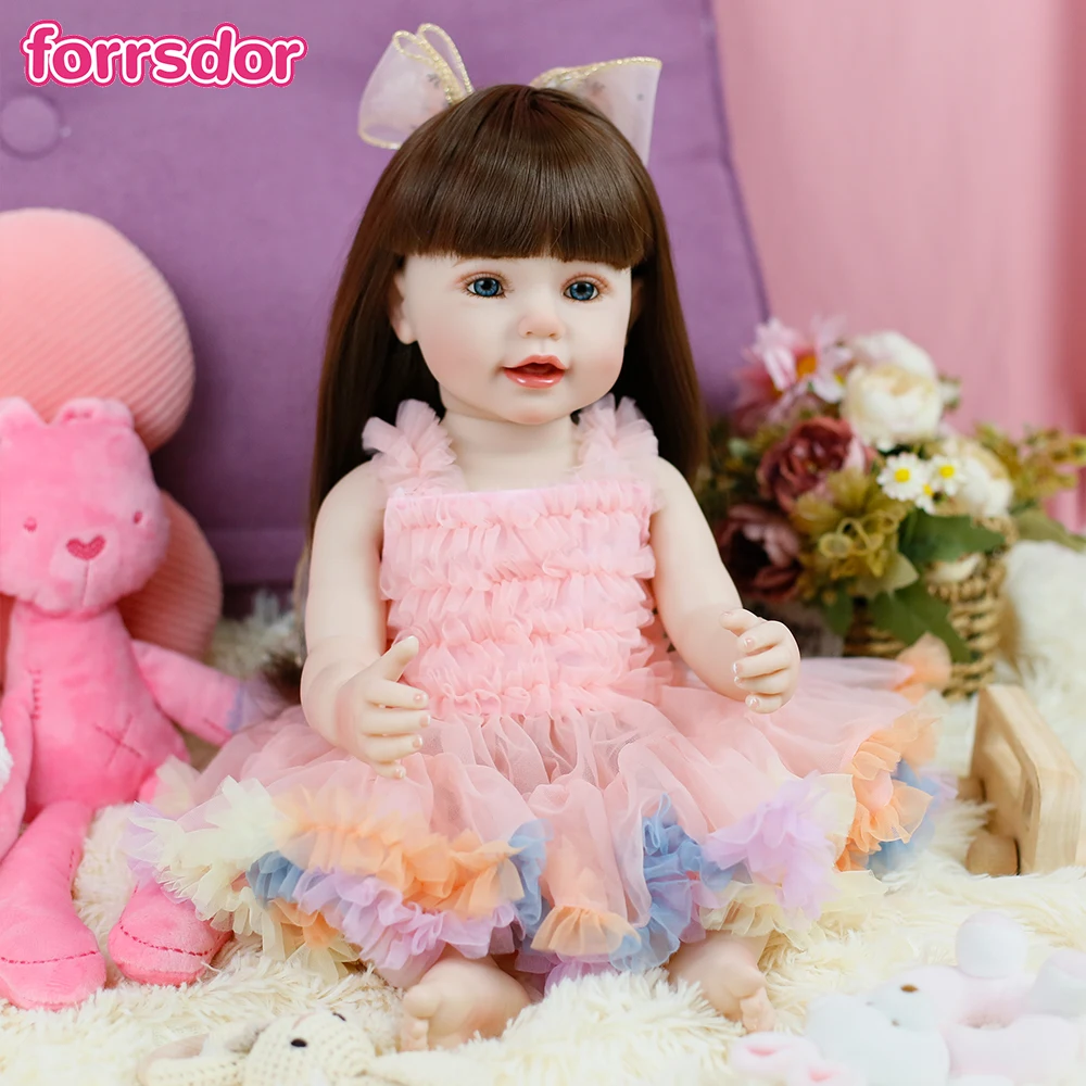 55CM 풀 실리콘 비닐 바디 리본 인형 엘레인 긴 곱슬머리 사실적인 3D 피부 가시적인 혈관 크리스마스 선물 소녀용