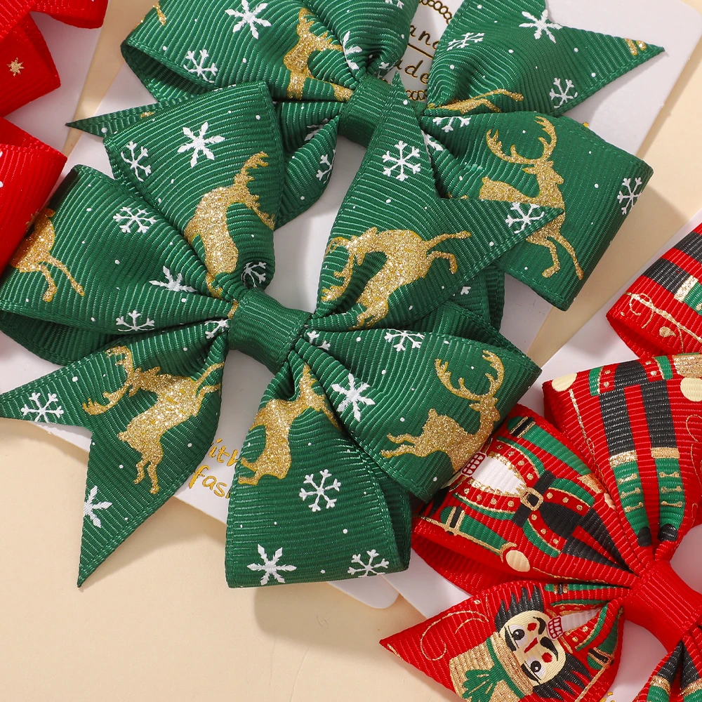 2 Buah/Set Jepit Rambut Natal Bayi Perempuan dengan Klip Perayaan 3.22 ''Jepit Rambut Kincir Pita Santa Aksesori Rambut Liburan Anak-anak