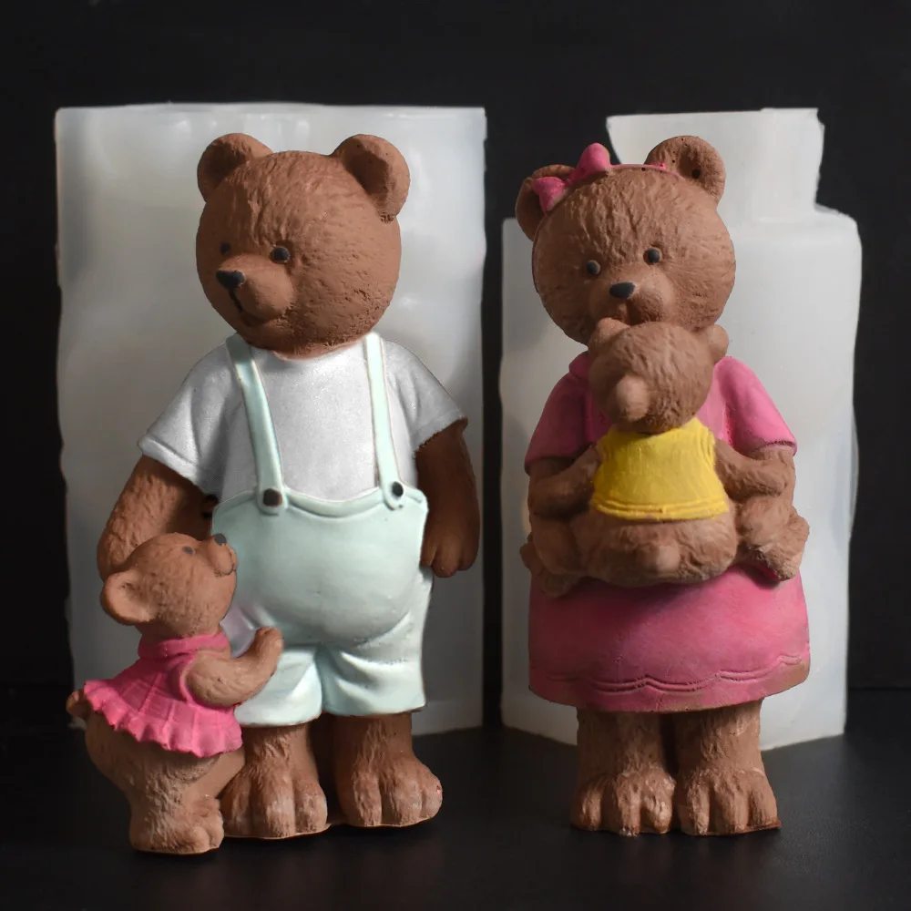 

3D силиконовая форма для свечей с медведем, сделай сам, семейные формы для ароматических свечей с медведем, мультяшный медведь, сад, двор, штукатурка, бетонный орнамент, форма