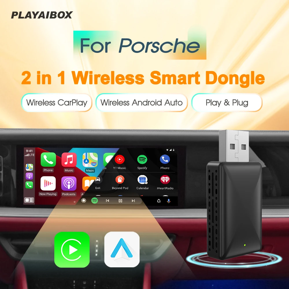 Android Auto Wireless Carplay Adapter 2in1 Smart Dongle Play&Plug For Porsche 718 Panamera Macan Cayenne 911 Taycan