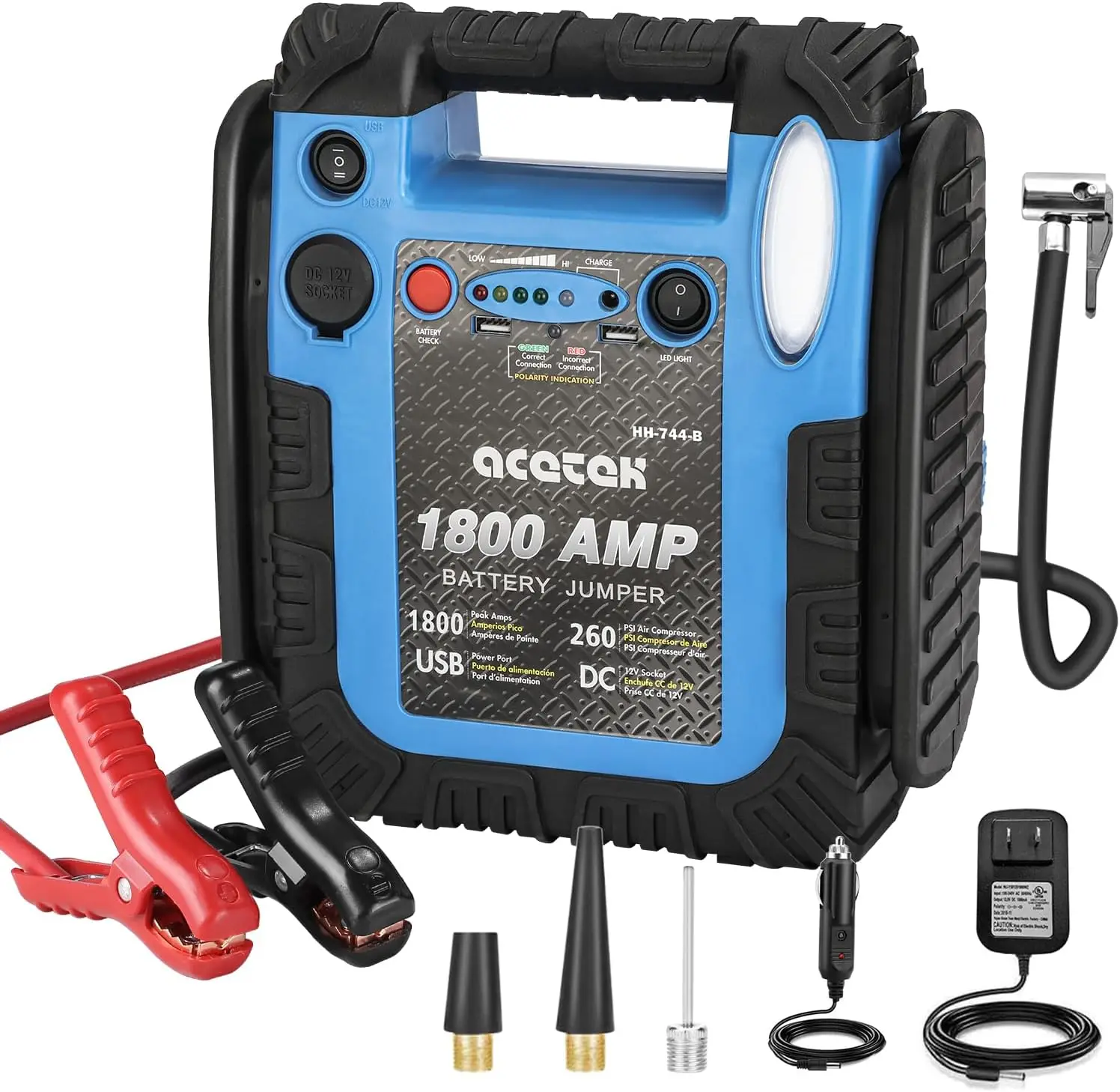 1800A Jump Starter with Air Compressor, 260PSI Tire Inflator, 20000mAh Power Bank for Cars and Tires