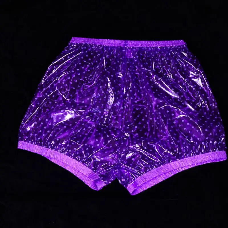 PVC Waterproof Dot Graphics Sheer Mini Shorts Elastic Waist