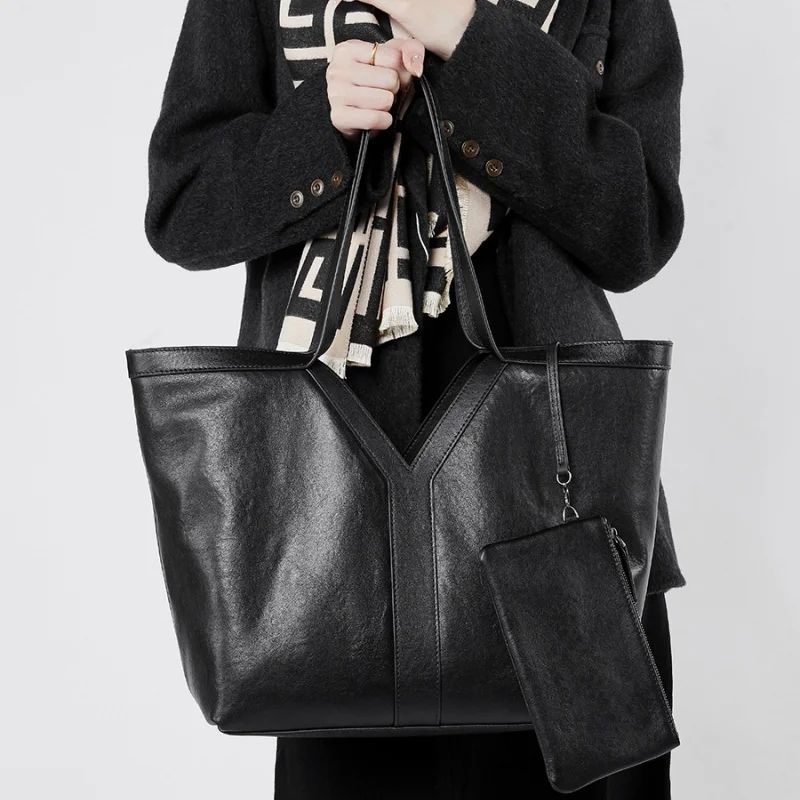 

Veg Tanned Leather Simple Korean Style Leather Handbag Shoulder Bag Large Capacity Women's Bag Underarm Bag Handheld Cowhide