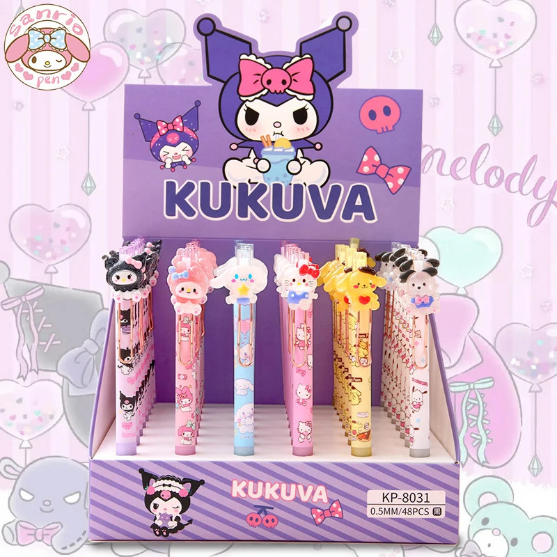 Sanrio 48pcs cartoon gel pens Kuromi Cinnamoroll Melody cartoon patch pen Kawaii student stationery writing tools wholesale box