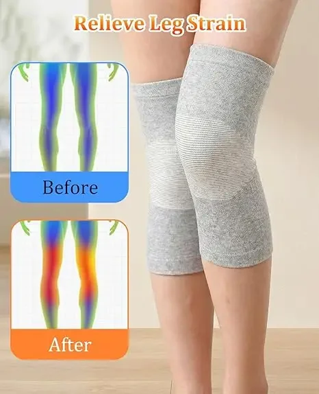 1 Paar Knieschoner Sport Bambuskohle Elastische Kniescheiben-Kompressionsstütze Knieschützer Beinwärmer Schmerzlinderung – Detail 2