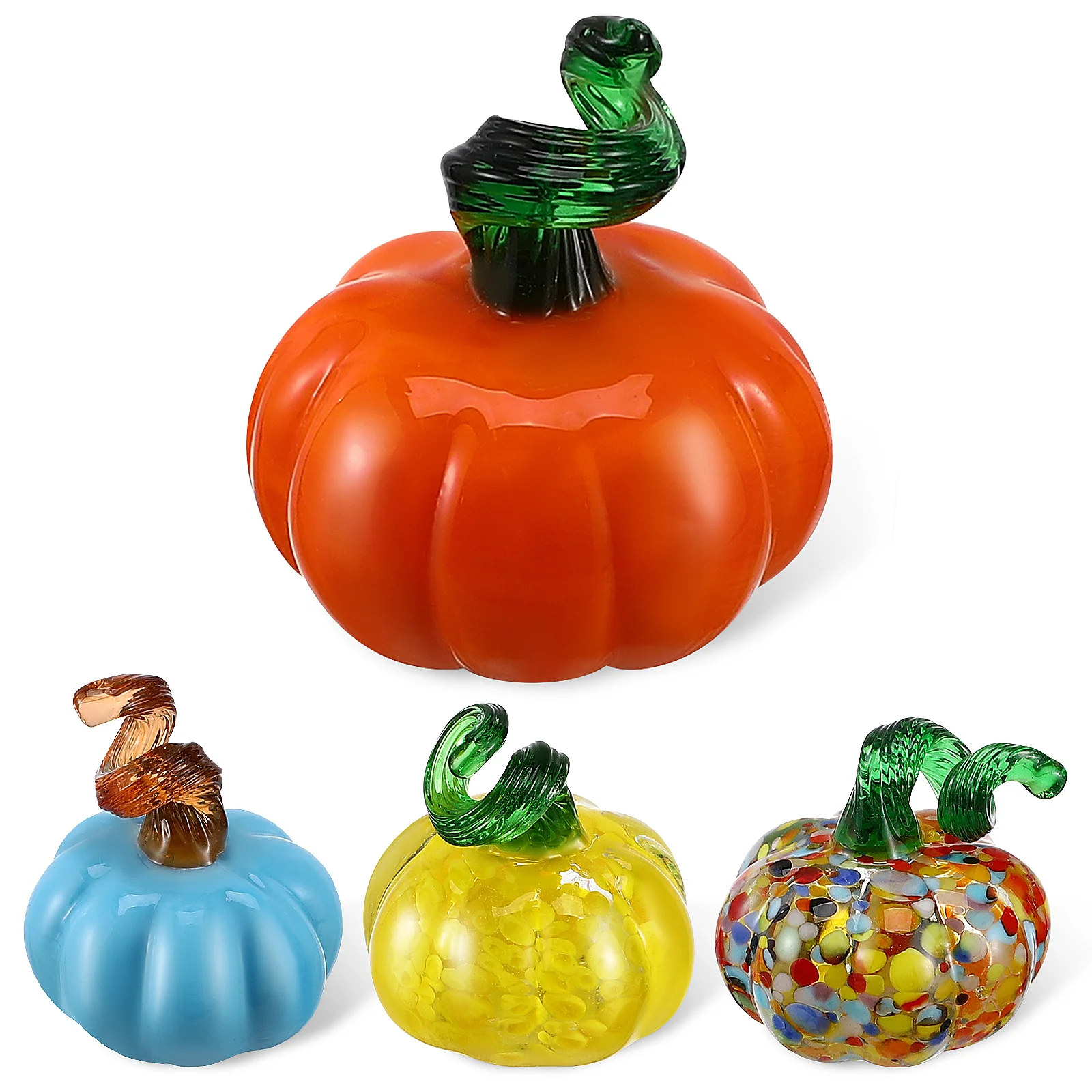 4 Pcs Pumpkin Statue Glass Ornaments Decorations Fall for Home Autumn Manual Statues Blown