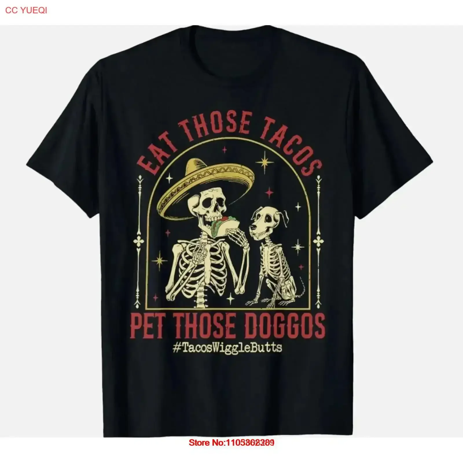 Skeleton Taco and Doggos Lustiges T-Shirt mit Tiermotiv, Größe: Alle Größen, Vintage, gewaschen, Designerkleidung, dehnbar, stilvolle Grafik
