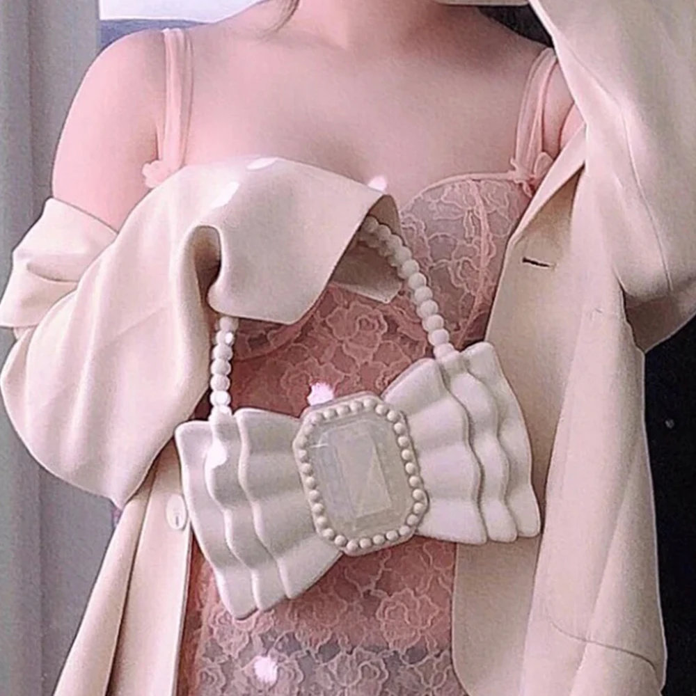 

Брендовые женские сумки с бантом, милые сумки с ручкой из бисера, клатч, милые сумки из ПВХ и кошелек с большими бриллиантами, вечерние сумки для вечеринок, женские INS