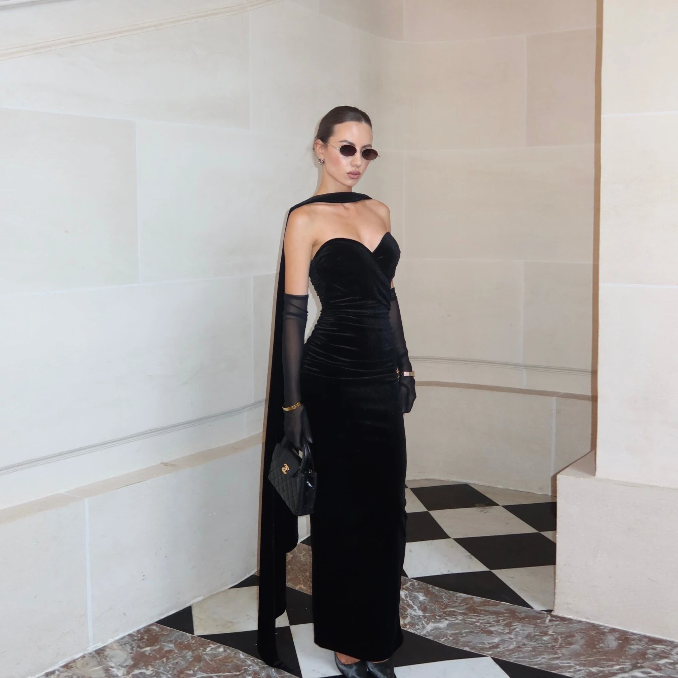 Simple Black Velour Long Mermaid Banquet Dresses Sexy Velvet Strapless Evening Party Dress Without Gloves Customized Women