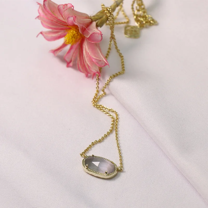 YEEVAA Geometric Slate Grey Cats Eye Pendant Necklace for Women, Fashion Jewelry, Unique Gifts