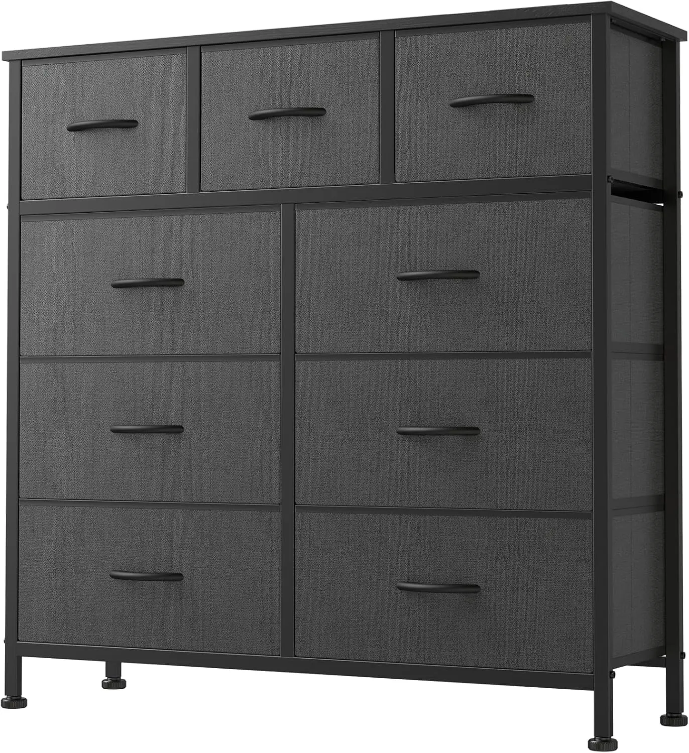 

Modern Grey 9-Drawer Dresser with Sturdy Metal Frame and Wooden Top, Fabric Storage Organizer for Bedroom Closet Entryway