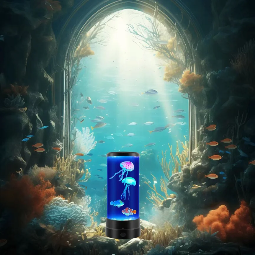 Colorful color changing jellyfish fish LED night light, home decoration remote control desk lamp