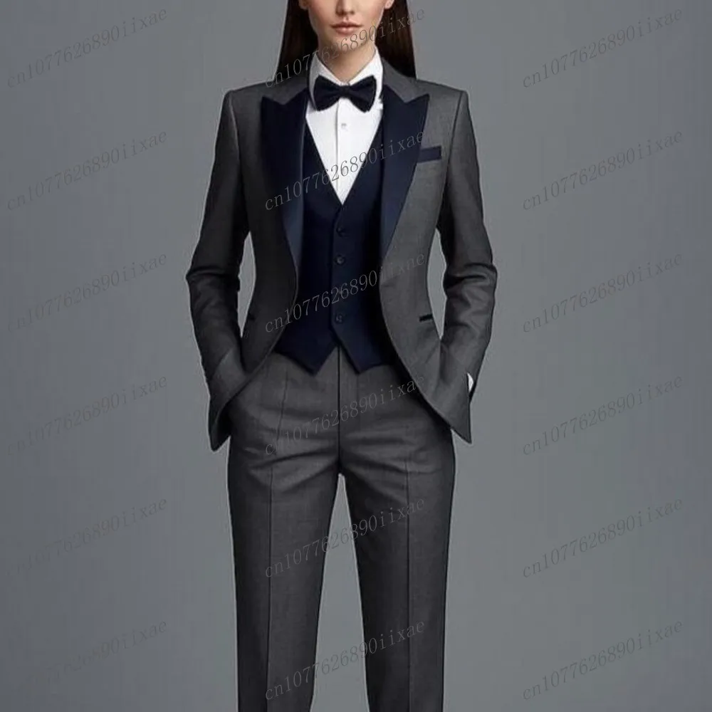 

Темно-серые и темно-синие женские костюмы, женские деловые смокинги для мамы, свадебной вечеринки, формальный женский комплект из трех предметов, куртка, жилет, брюки