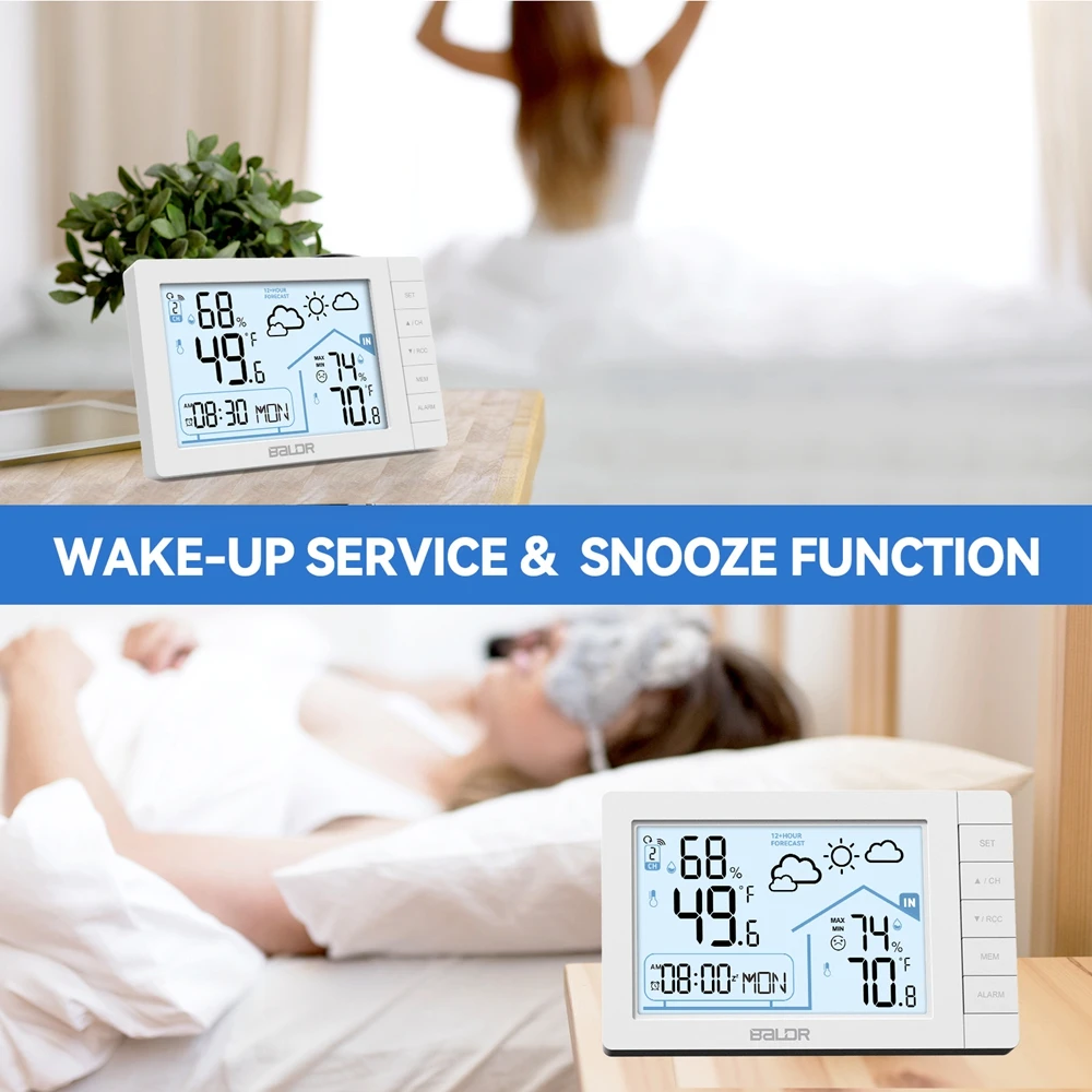 Brand DCF Atomic Alarm Clock Weather Station Digital LCD Humidity Temperature Monitor Frost Alert Wireless Forecast Sensor -40℃