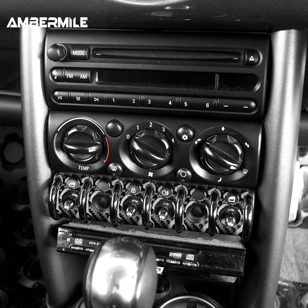 AMBERMILE for Mini Cooper One R50 R53 2001-2006 Central Control Headlight Door Switch Panel Sticker Soft Carbon Fiber Decoration