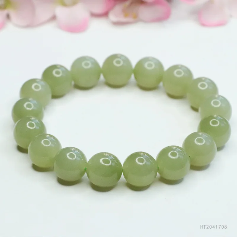 

Natural Hetian Jade Lake Green Bead Bracelet 12mm Round Gemstone Chinese Style Spiritual Gift