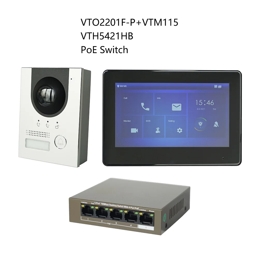 Imagem -02 - Kit de Vídeo Porteiro ip Multilíngue dh Vto2201f-p & Vth5421hw Vth5421hb & Poe Switch Apoio Sip Substituir Vto2202f-p-s2