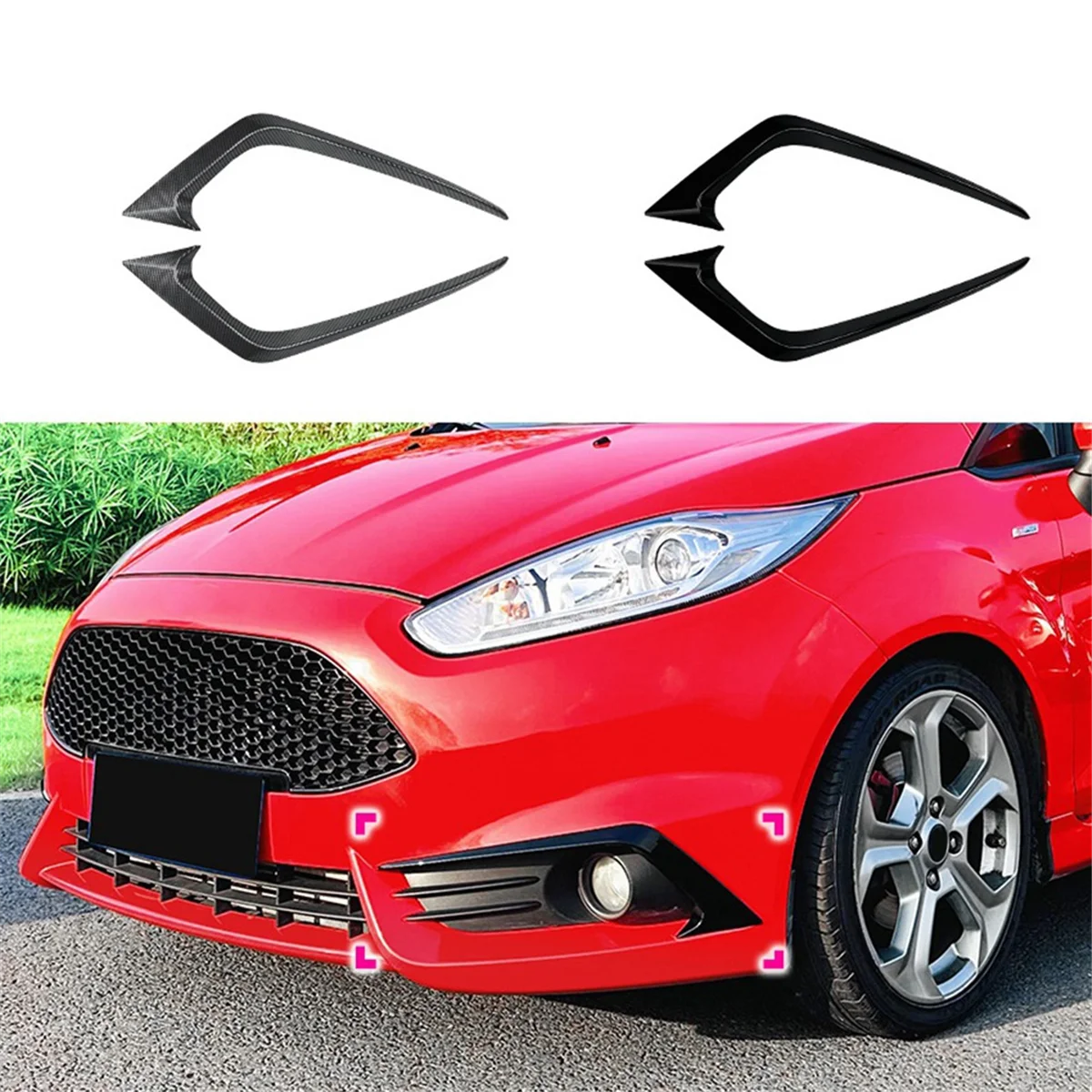 Car Front Bumper Splitter Spoiler Decorative Trims Fog Light Canard for Ford Fiesta ST MK6 12-2017 Carbon Fiber Pattern