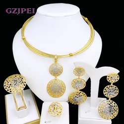 Women Jewelry Set Two Tone Design Luxury Nigeria Trending Choker Pendant Earrings Ring Bracelet Wedding Party Gift