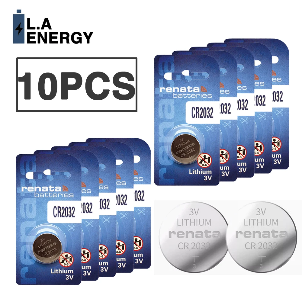 10PCS RENATA CR2032 Lithium Battery CR 2032 DL2032 ECR2032 3V for Car Key Watch Toy Remote Control Button Coin Cell